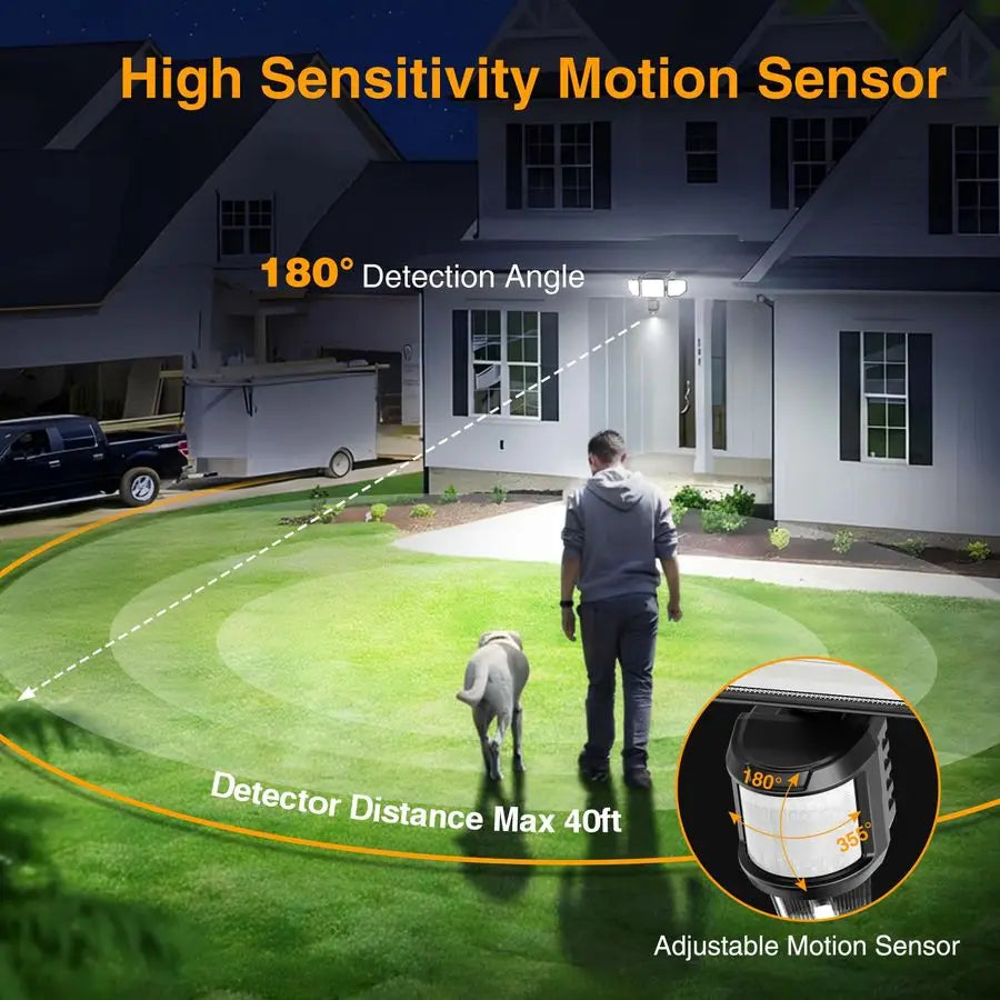 Solar Lights Outdoor, 3 Heads Security Lights with Remote Control amp Night Light, IP65 Waterproof Motion Sensor Lights, 3 Modes