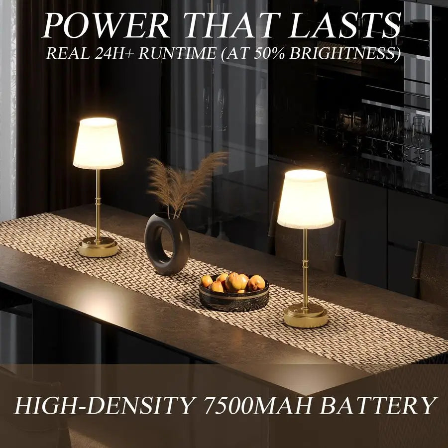 Table Lamp for Kitchen Counter amp Dining Room, 7500mAh Rechargeable Battery Operated Lamp, Antique Brass LED Touch Light for Re