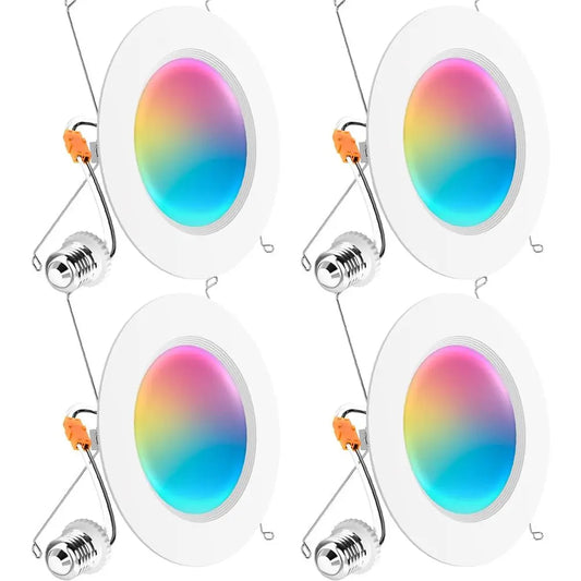 4 Pack LED Recessed 6 Inch, Smart RGBW Color Changing Can Lights, High Bright 1200 LM, 14W, Retrofit Installation, Compatible wi
