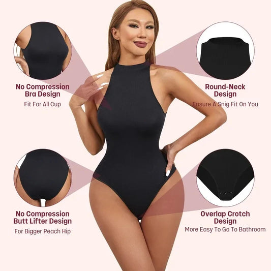 High  Elastic Bodysuits Sexy Sleeveless Crew Neck Shapewear Thong For Womens Waist Trainer Tanks Tops Tummy Control Body Shaper