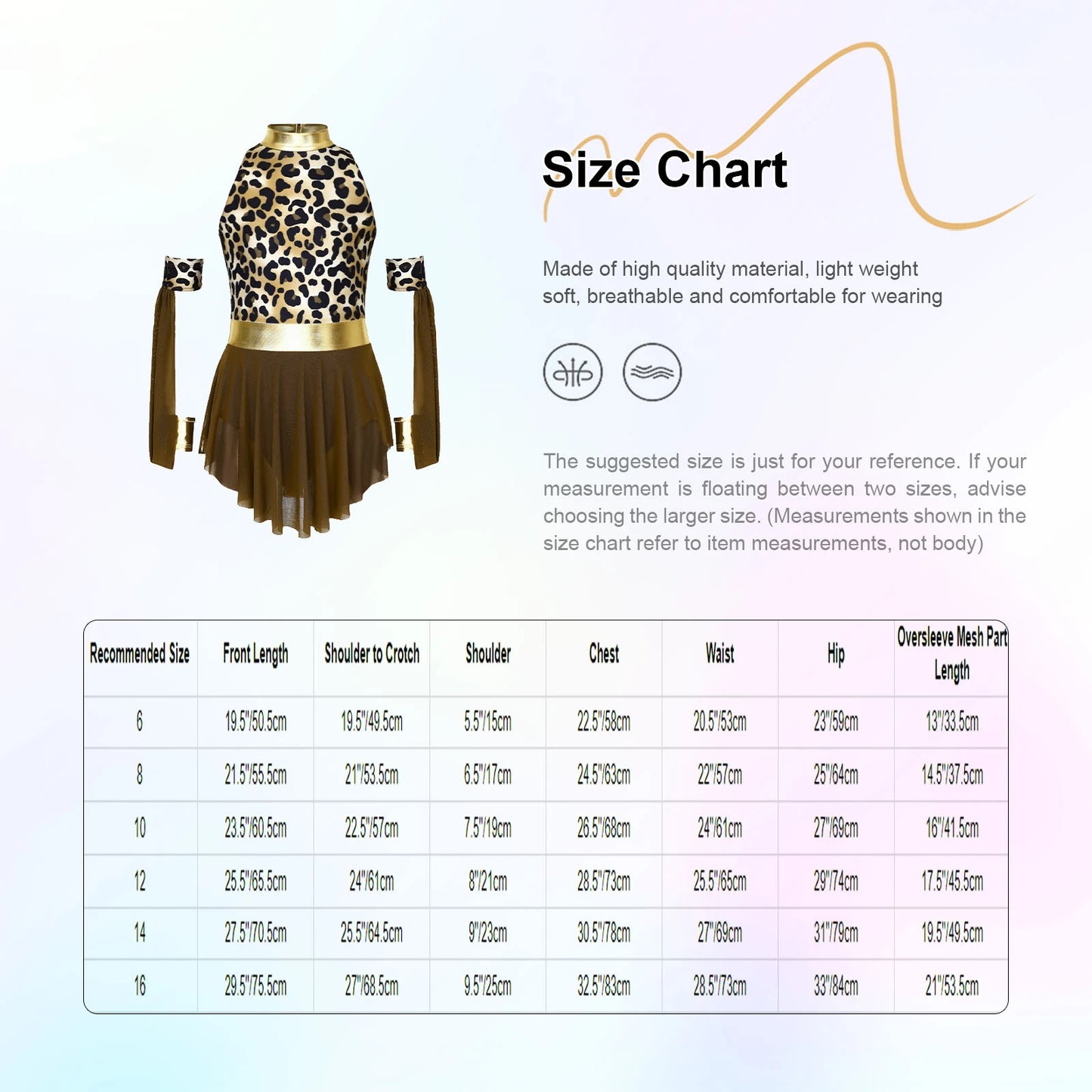 Girls Prehistoric Cave Costume Leopard Print Patchwork Metallic Sleeveless Mesh Skirted Leotard Dress and Matched Oversleeves