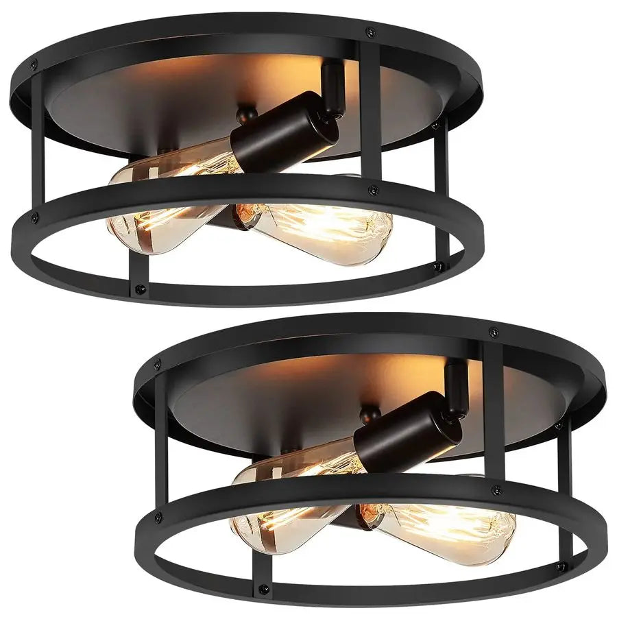 Pack Flush Mount Ceiling Light,13 Inch Industrial Farmhouse Ceiling Light Fixture,2Light Matte Black Flush Mount Light Fixture f