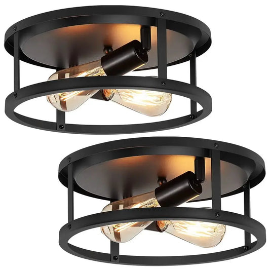 Pack Flush Mount Ceiling Light,13 Inch Industrial Farmhouse Ceiling Light Fixture,2Light Matte Black Flush Mount Light Fixture f