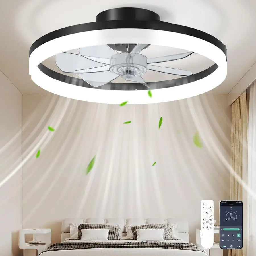 Ceiling Fan with Light, 20 Modern Low Profile Foldable Ceiling Fans with 6 Wind Speeds, Dimmable Smart Ceiling Fan Light with Re