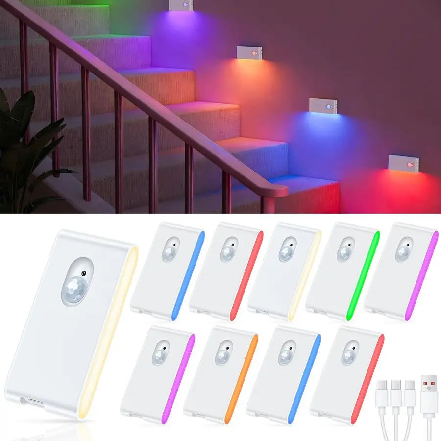 Motion Sensor Night Light, RGB amp Warm White Stair Lights Indoor, Rechargeable Color Changing Night Light, Wireless Motion Sens