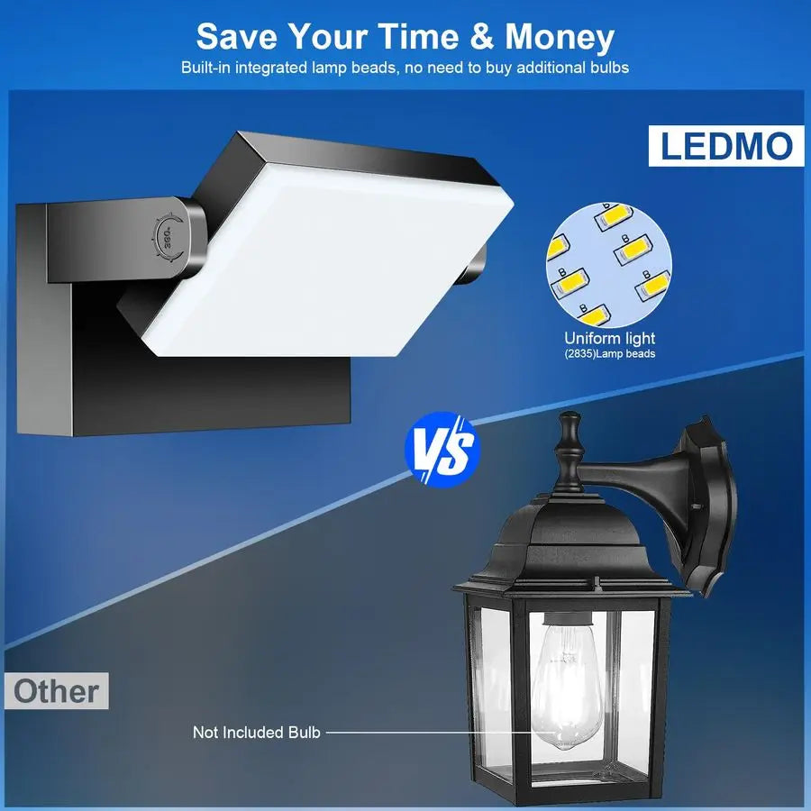 LED Flood Lights Outdoor 60W Rotatable 360 Adjustable Head Switch Control Exterior Lighting Fixture Wall Pack Commercial Securit