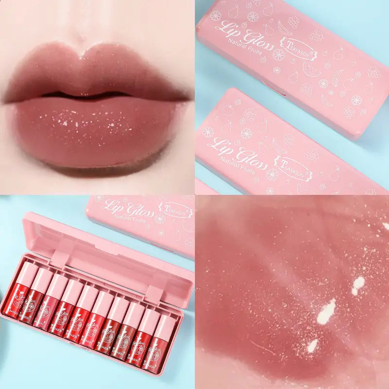 10 pcs Shimmer Mini Lip Gloss Kit - Hydrating Liquid Lipsticks Long Lasting