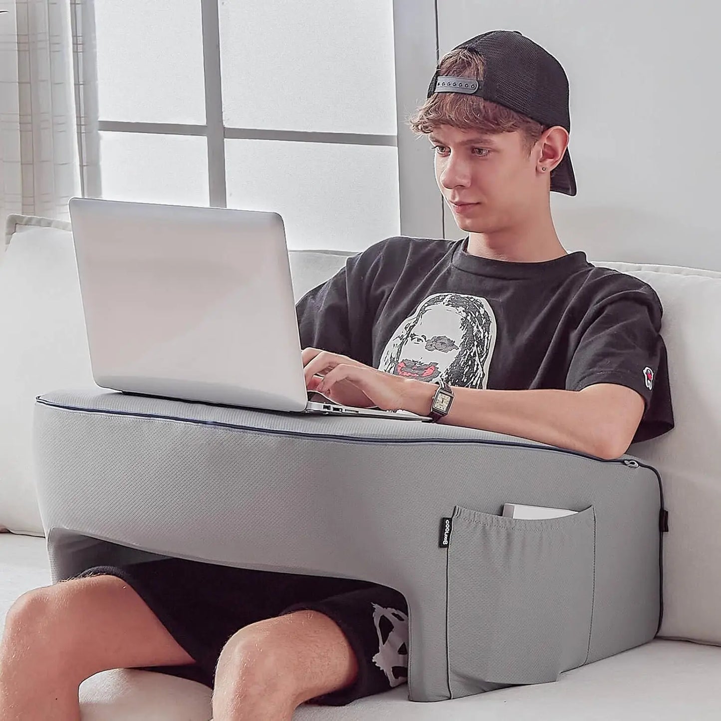 Memory Foam Lap Desk Pillow Ergonomic Laptop Pillow Grey