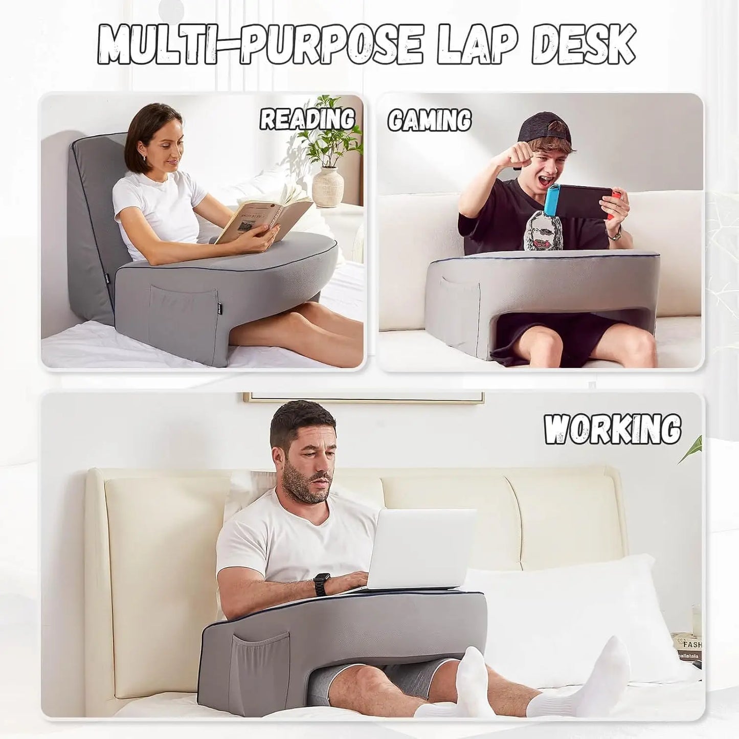 NNEOBA Memory Foam Lap Desk Pillow Ergonomic Laptop Pillow Grey