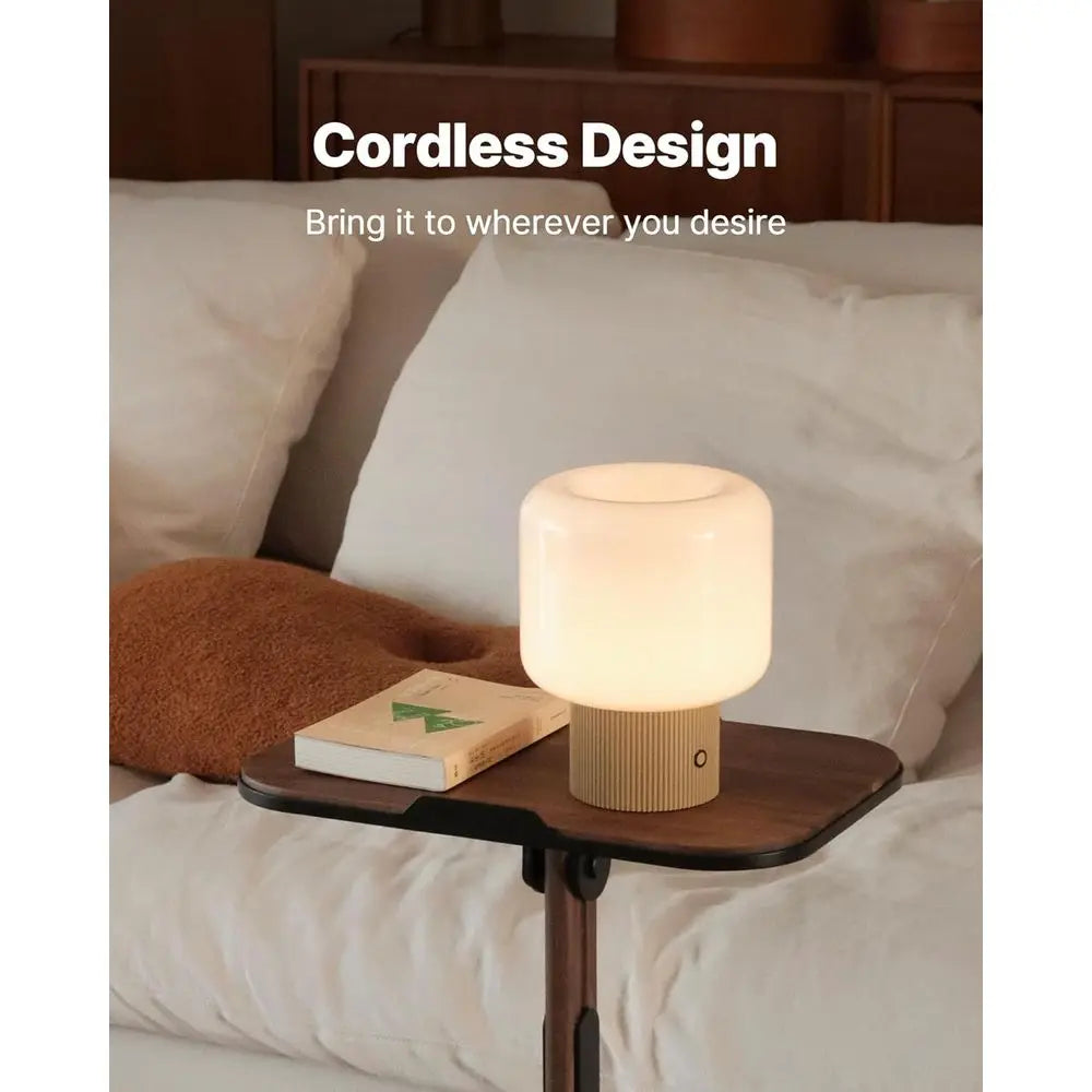 MAGCHARM HMushroom Lamp, 5W Cute CordlRechargeable Table Lamp with Glass Shade, 3 Color Temps LED Dimmable Ambient Lighting, Sma