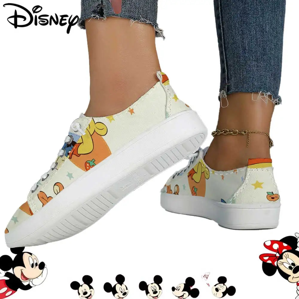 Officially Licensed Disney Winnie the Pooh Low Top Canvas Sneakers – Fruit & Star Print, Breathable Soft Upper Casual Shoes