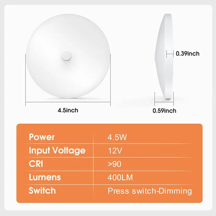 RV Interior Lights, RV LED Ceiling Puck Light, 4 Pack 4.5 Inch 12V, RV Boat Interior Lighting, Dimmable Light for Camper Travel