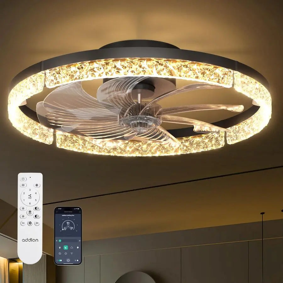 Ceiling Fans with Lights and Remote, 20 Low Profile Ceiling Fans, 30006000K Dimmable Modern Flush Mount LED Fan Light, Fandelier