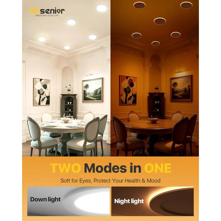 6 Pack 6 Inch LED Recessed Ceiling Light with Night Light, Dimmable, 2700K5000K 5CCT, 1050LM 12W 120V, High Brightness Canless W