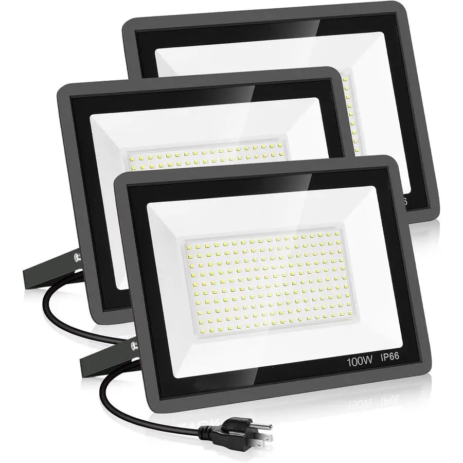 Pack 100W Led Flood Lights Outdoor,Super Bright 11600LM Security Lights with Plug,Exterior IP66 Waterproof 5000K Daylight White