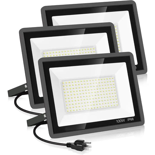 Pack 100W Led Flood Lights Outdoor,Super Bright 11600LM Security Lights with Plug,Exterior IP66 Waterproof 5000K Daylight White