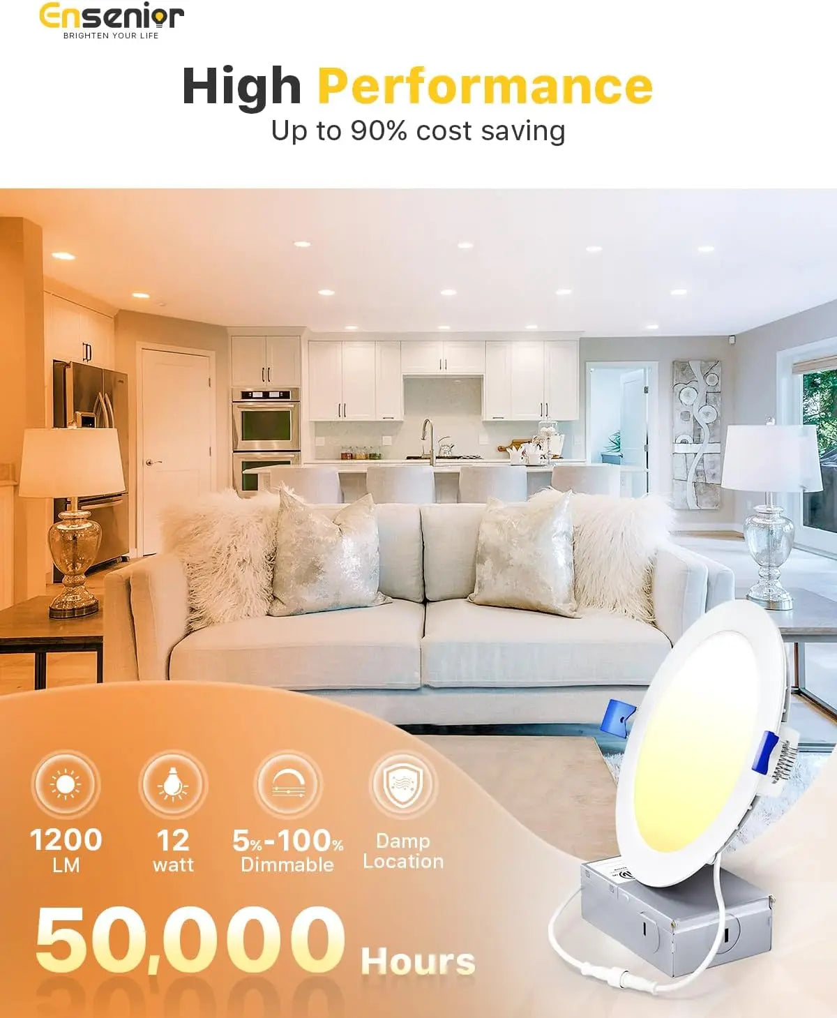 6 Pack 6 Inch LED Recessed Light, Dimmable 2700K-5000K, 1200LM High Brightness, 12W Ultra-Thin Canless Wafer Ceiling Light