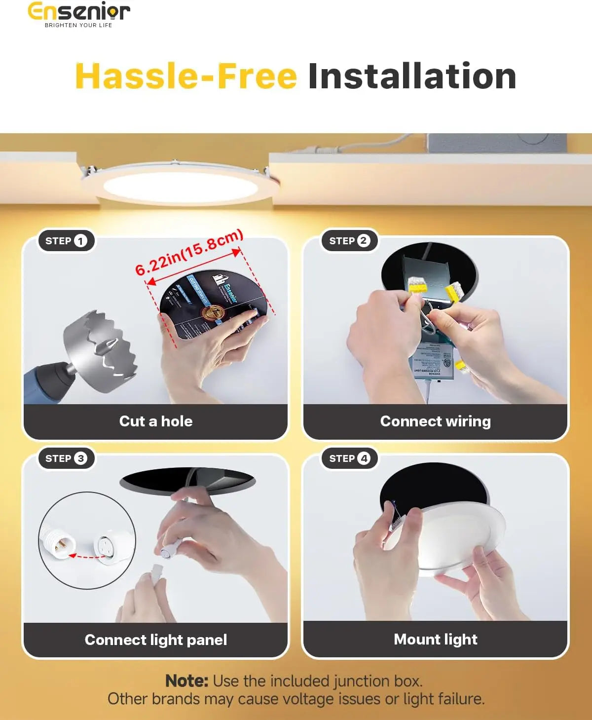 6 Pack 6 Inch LED Recessed Light, Dimmable 2700K-5000K, 1200LM High Brightness, 12W Ultra-Thin Canless Wafer Ceiling Light
