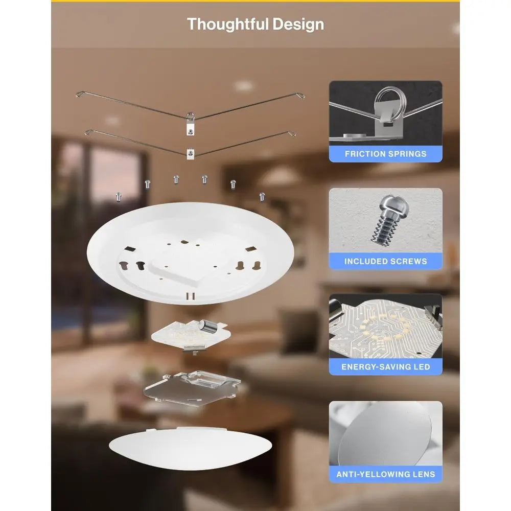 12 Pack LED Disc Lights Ceiling 6 Inch, Mount Disk Light, Recessed Can Lighting, 1050 LM, 15W (75W Equivalent), Selectable CCT 3