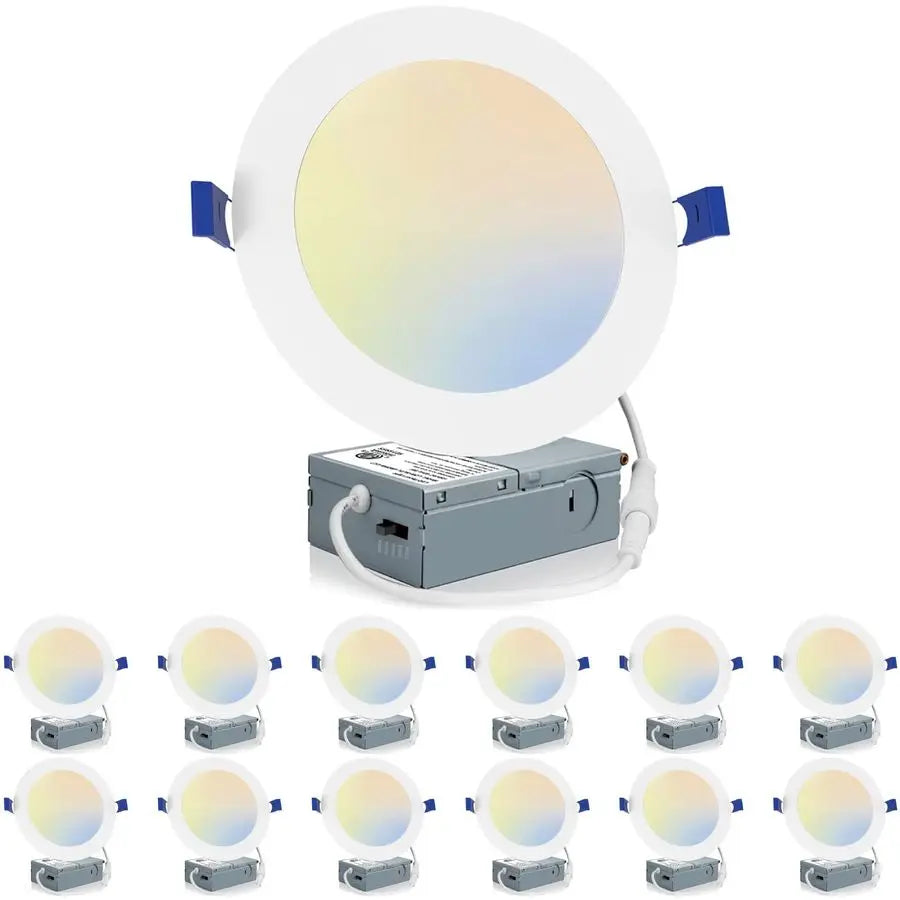 12 Pack 6 Inch LED Recessed Ceiling Light, 2700K 3000K 3500K 4000K 5000K Selectable, Dimmable 12W110W, 1050LM, IC Rated CanKille