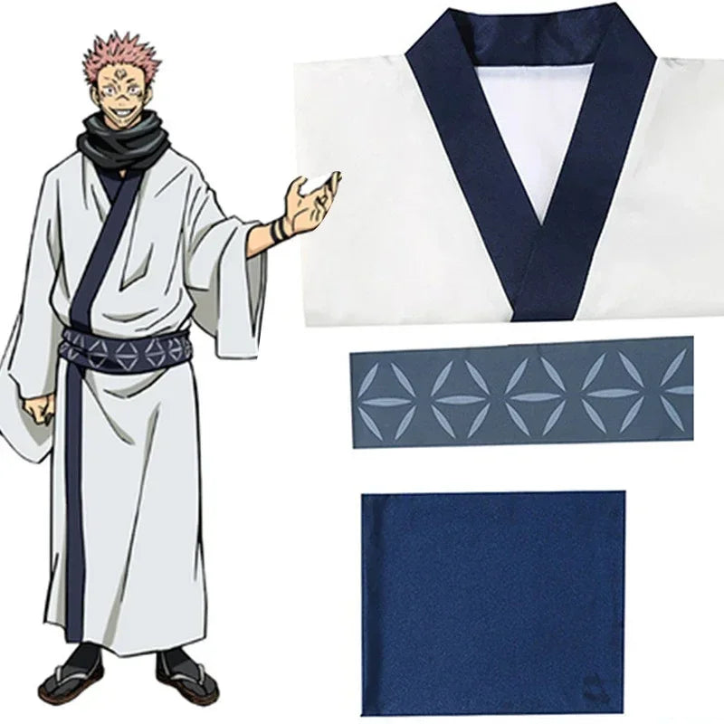 2026 Anime Jujutsu Kaisen Ryomen Sukuna Cosplay Costume Kostuum Pruik Japan White Kimono Wig Outfits Hanfu Mannen Vrouwen