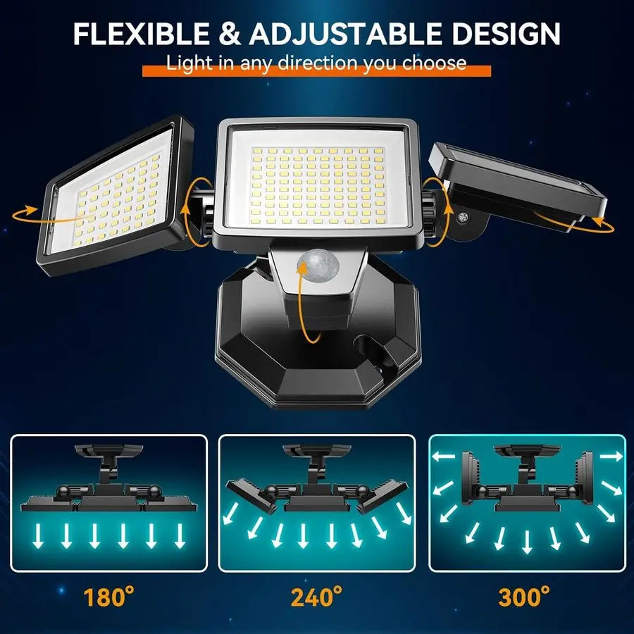 Security Lights Motion Sensor Outdoor Lights, 6500K Daylight, IP65 Waterproof, Dusk to Dawn, 3Head Motion Detected Flood Light f