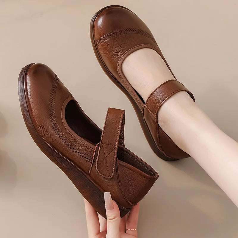 New real leather mary jane flats woman top quality shoes for women strappy moccasins ladies hook loop luxury flats female shoes