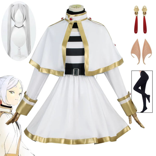 Sousou No Frieren Anime Cosplay Costume Elf Ear Wig And Shoes Set Magician Dress for Women Halloween Christmas Party