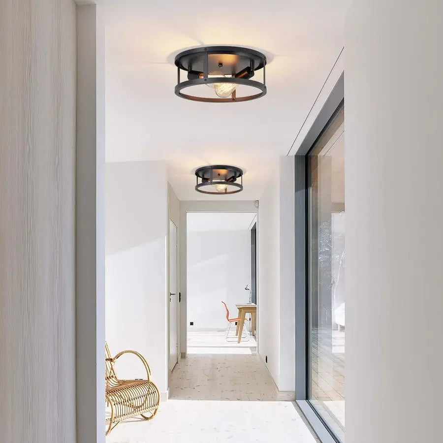 Pack Flush Mount Ceiling Light,13 Inch Industrial Farmhouse Ceiling Light Fixture,2Light Matte Black Flush Mount Light Fixture f