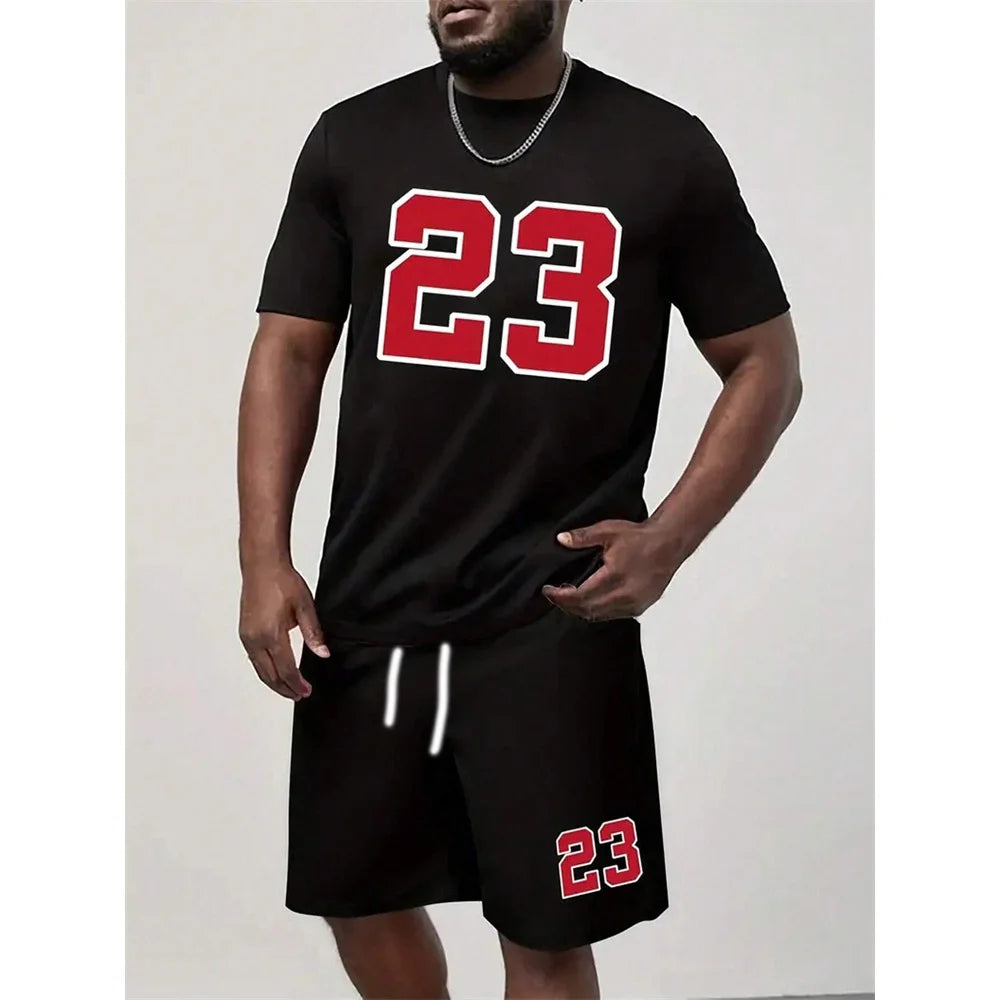 Men's Best-Selling NO.23 Printed Shorts Sports Suit Plus Size Short Sleeved Summer T-shirt+Shorts Sports Streetwear Top