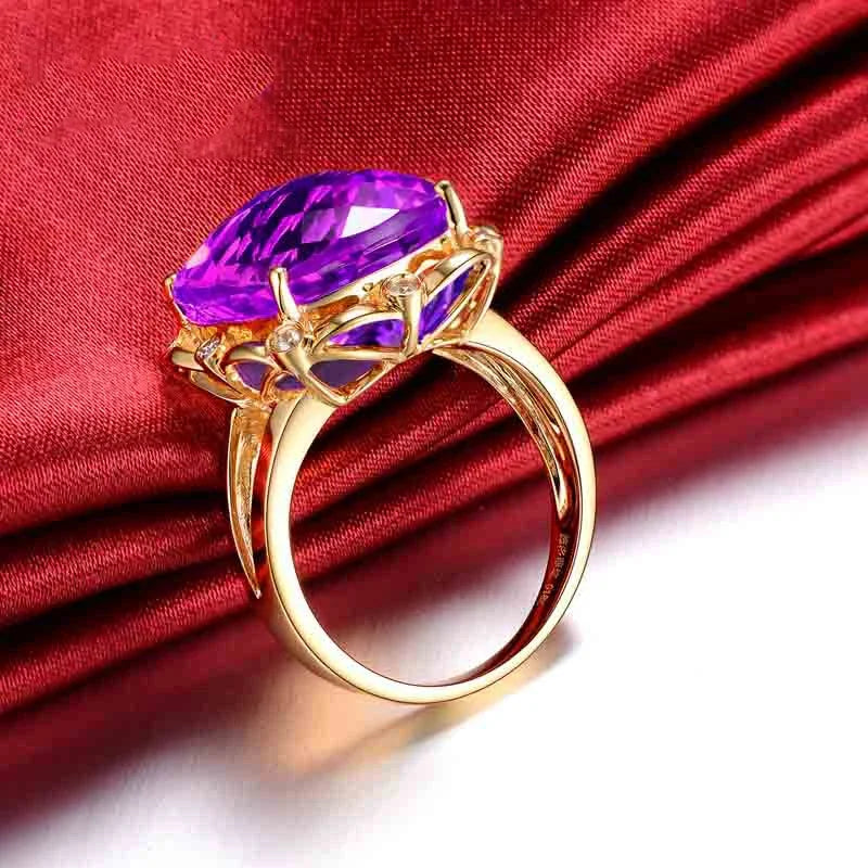 Natural Amethyst 18K Pure Gold 2025 New Hot Selling Top Ring Women Heart Shape Ring  For Ladies  Woman Genuine Jewelry