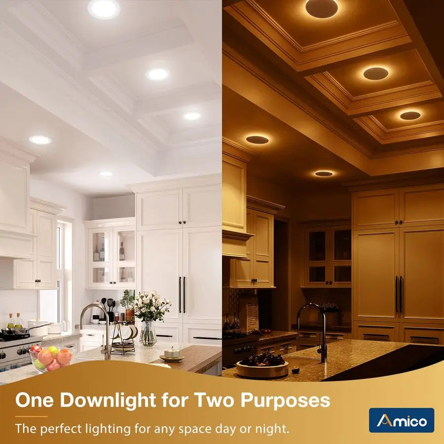 4 Pack 6 Inch 5CCT LED Recessed Ceiling Light with Night Light, 2700K 3000K 3500K 4000K 5000K Selectable UltraThin Recessed Ligh