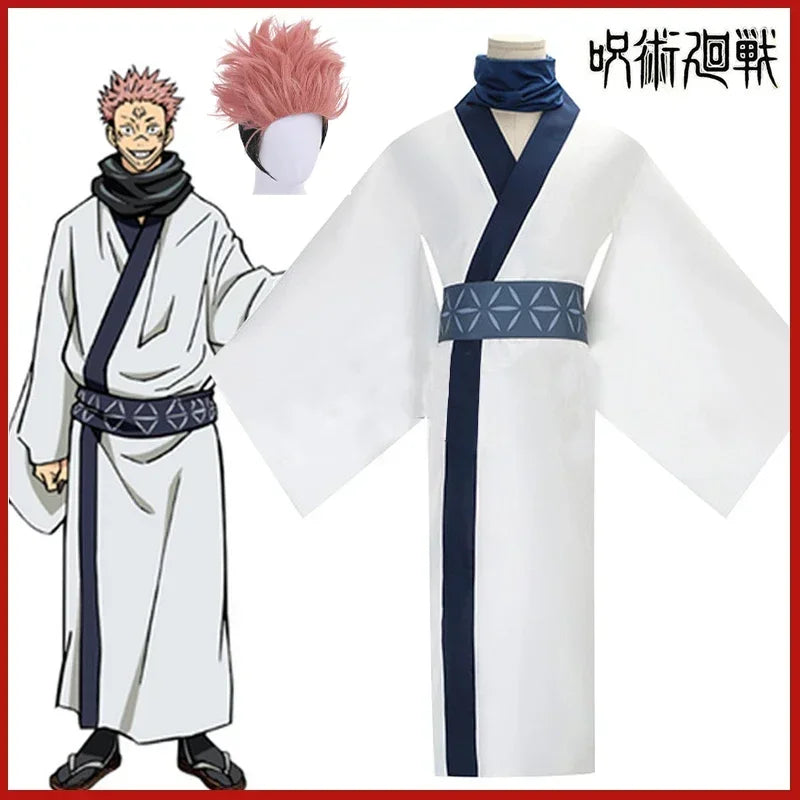 2026 Anime Jujutsu Kaisen Ryomen Sukuna Cosplay Costume Kostuum Pruik Japan White Kimono Wig Outfits Hanfu Mannen Vrouwen