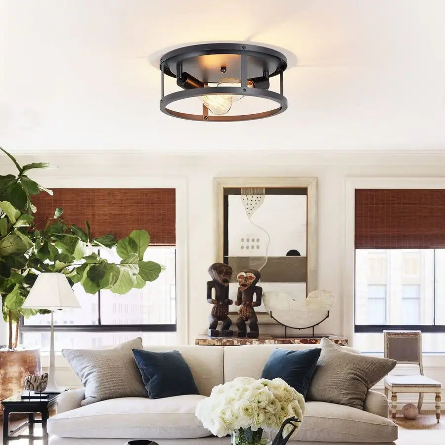Pack Flush Mount Ceiling Light,13 Inch Industrial Farmhouse Ceiling Light Fixture,2Light Matte Black Flush Mount Light Fixture f
