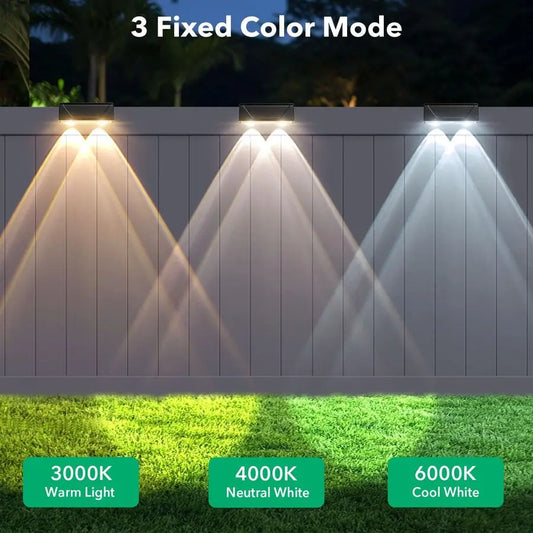 Fence Lights Outdoor 3 Color Modes3000K 4000K 6000K, IP55 Waterproof Solar Lights, Fence Light Solar Powered for Outside, Backya