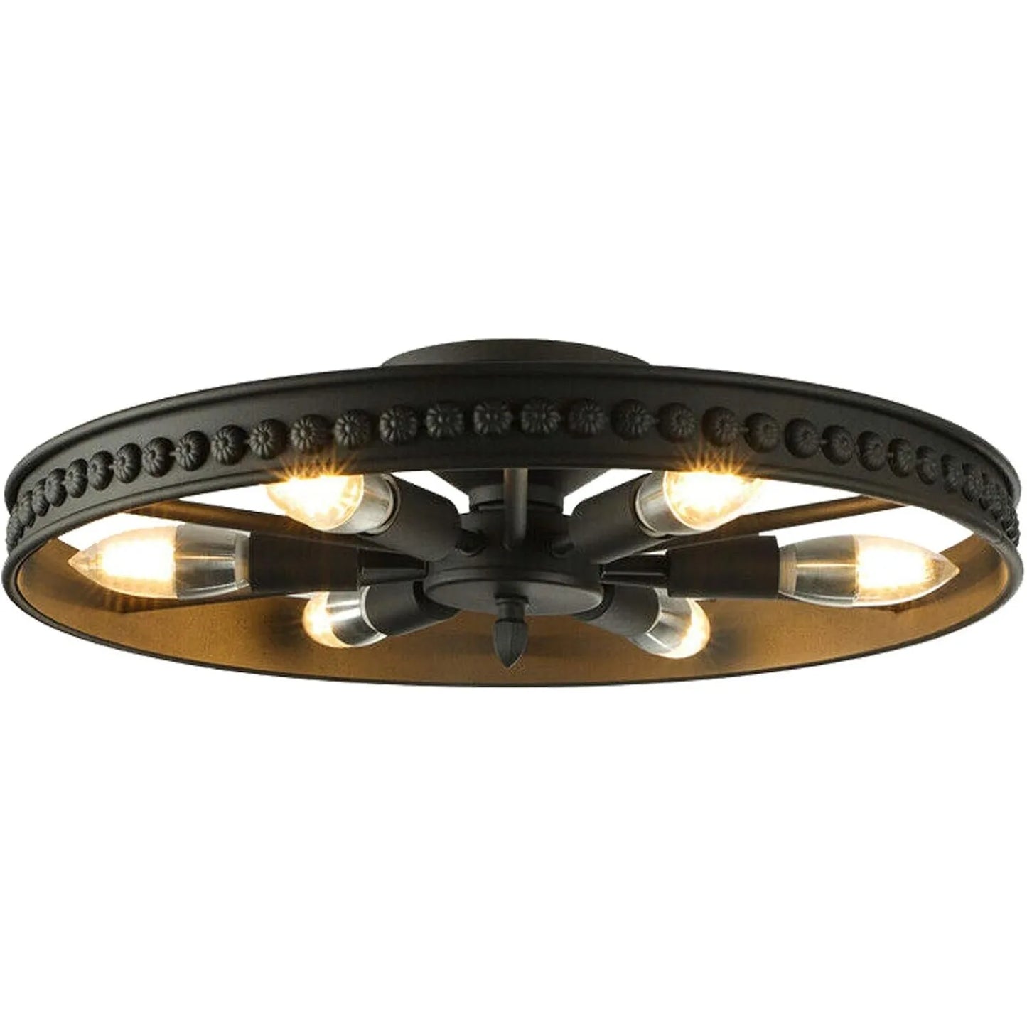 Industrial Wagon Wheel Chandelier 6 Lights, Rustic Flush Mount Ceiling Light Fixture, Retro Ceiling Lamp Hanging Lamp for Kitchen