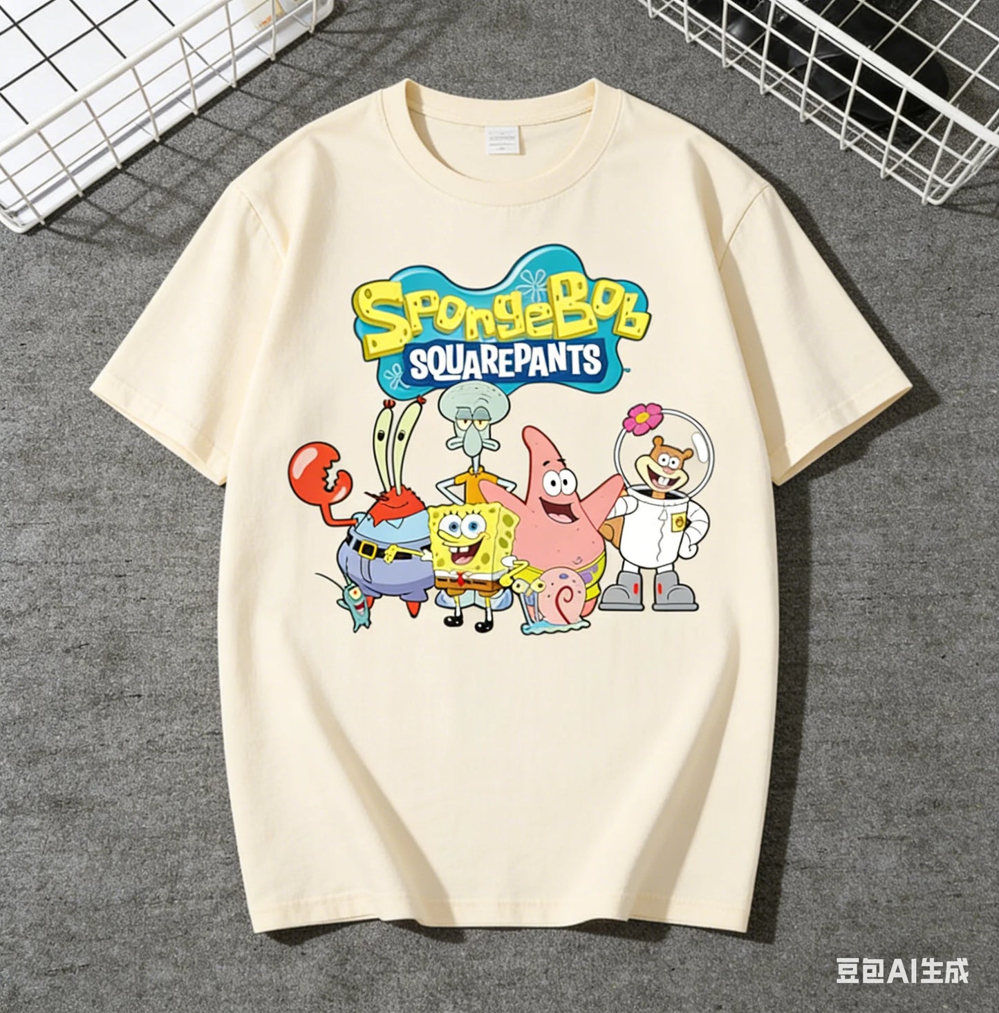 2026 Summer Hot Selling Fashion New SpongeBob Friends Cotton T-shirt Outdoor Hip Hop Leisure Fitness Street Wear T-shirt Large