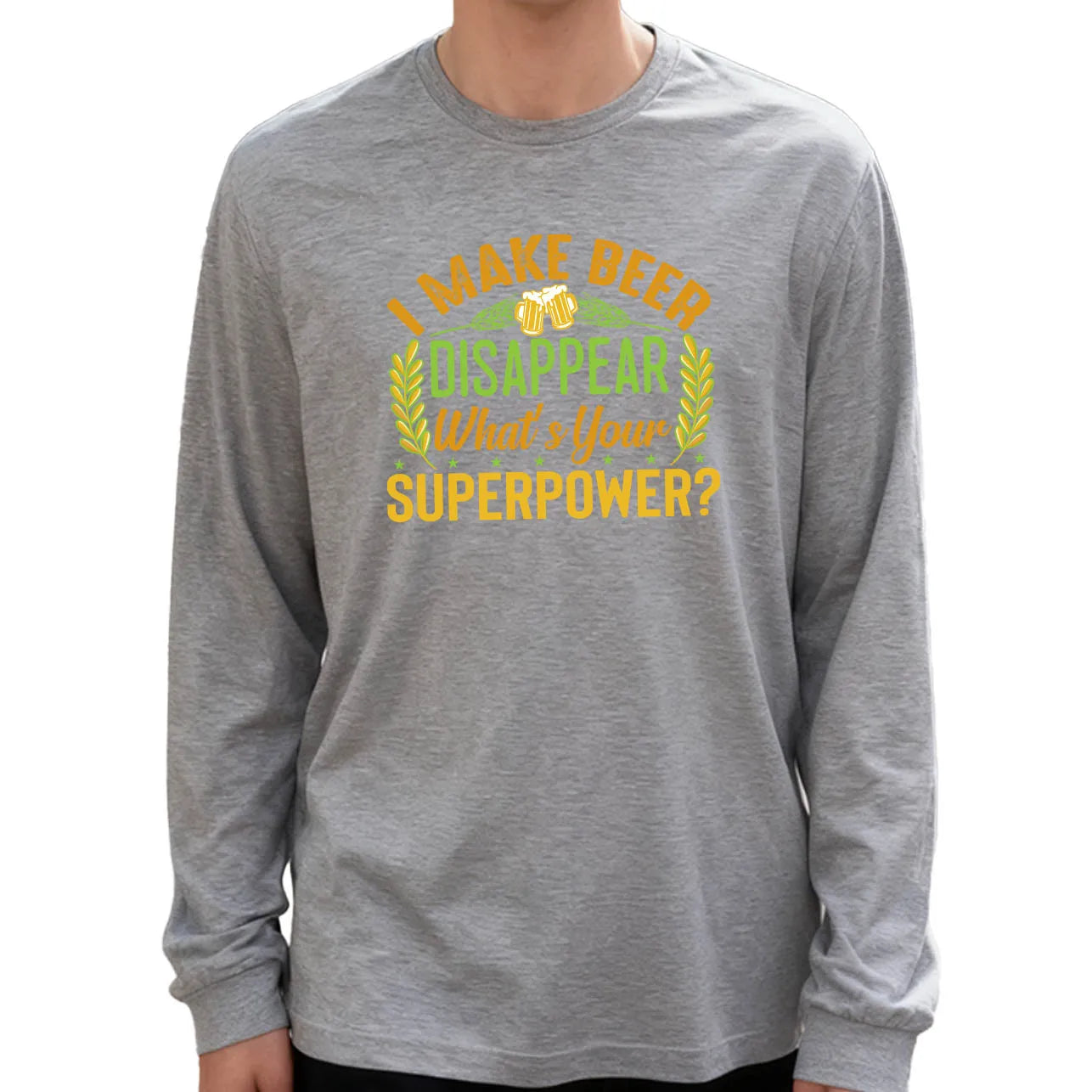 Make Beer Disappear Men's Long Sleeve T-Shirt 180g 100% Cotton Printed Crew Neck Casual Daily Wear Soft and Breathable
