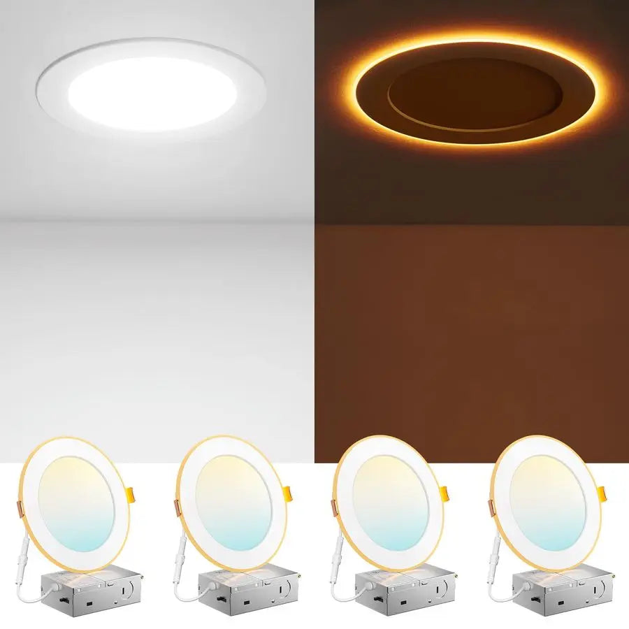 4 Pack 6 Inch 5CCT LED Recessed Ceiling Light with Night Light, 2700K 3000K 3500K 4000K 5000K Selectable UltraThin Recessed Ligh