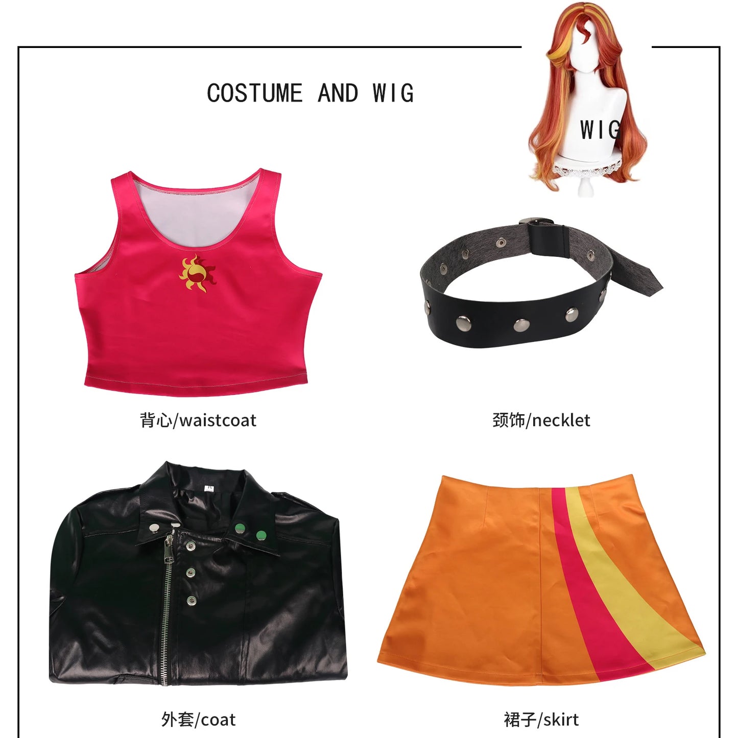 IN STOCK Anime Littlee Ponyy Cosplay Sunset Shimmer Costume Wig Lovely Princess Skirt Uniform  Halloween Party Outfit for Women