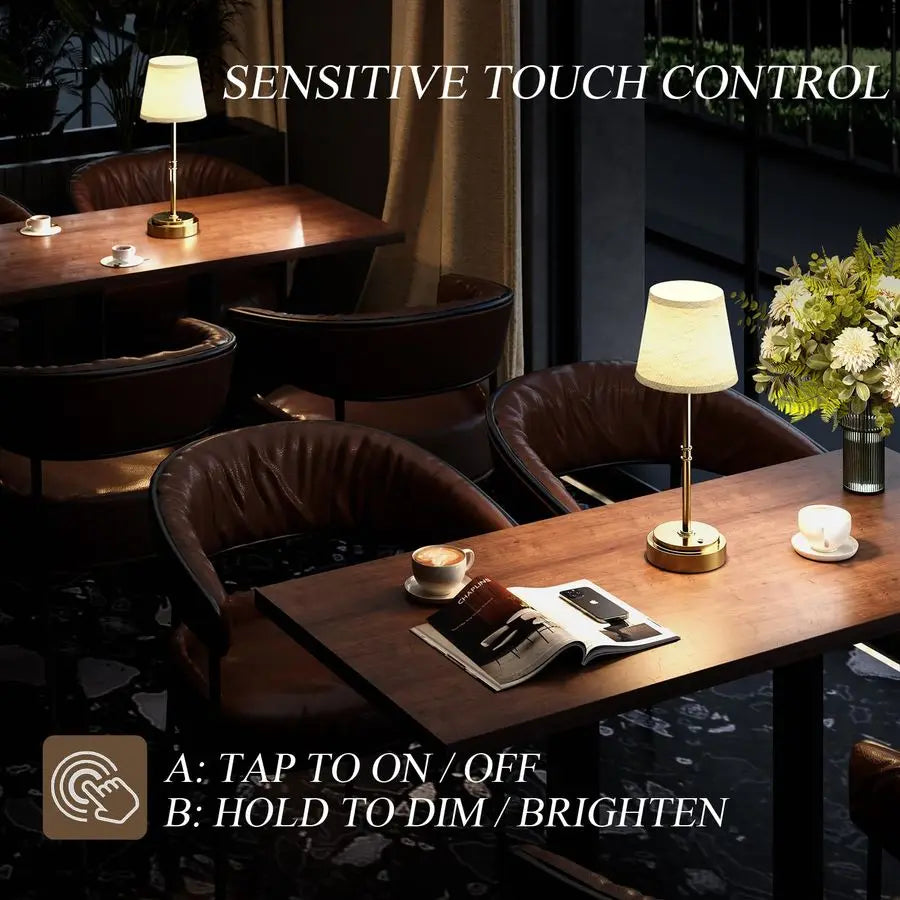 Table Lamp for Kitchen Counter amp Dining Room, 7500mAh Rechargeable Battery Operated Lamp, Antique Brass LED Touch Light for Re