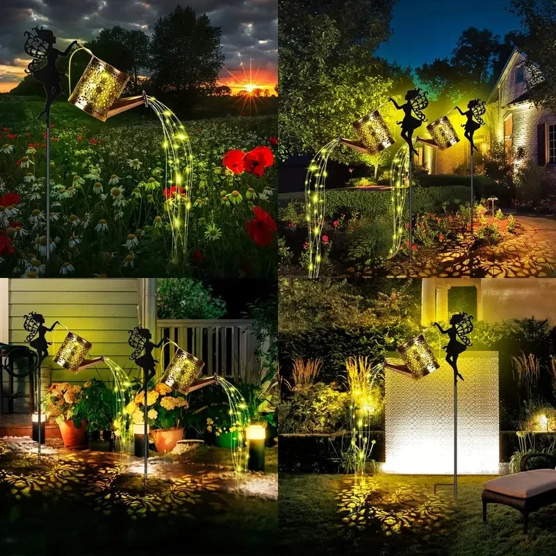 Solar Fairy Watering Can Lights Flowing Water Flickering LEDs Decorative Lawn Lamp for Courtyards Gardens Outdoor Gardening Gift
