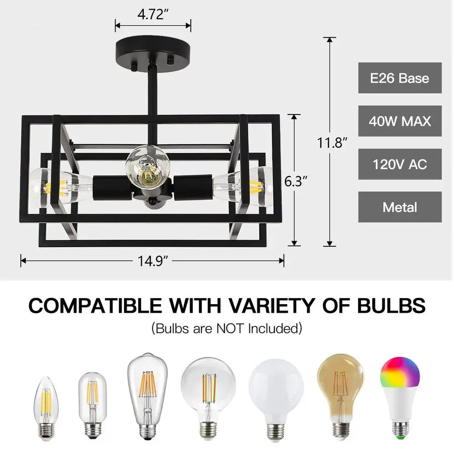 Ceiling Light Fixtures 4Light Industrial Farmhouse Flush Mount Ceiling Lighting,Vintage Metal Chandelier Ceiling Lamp for Kitche