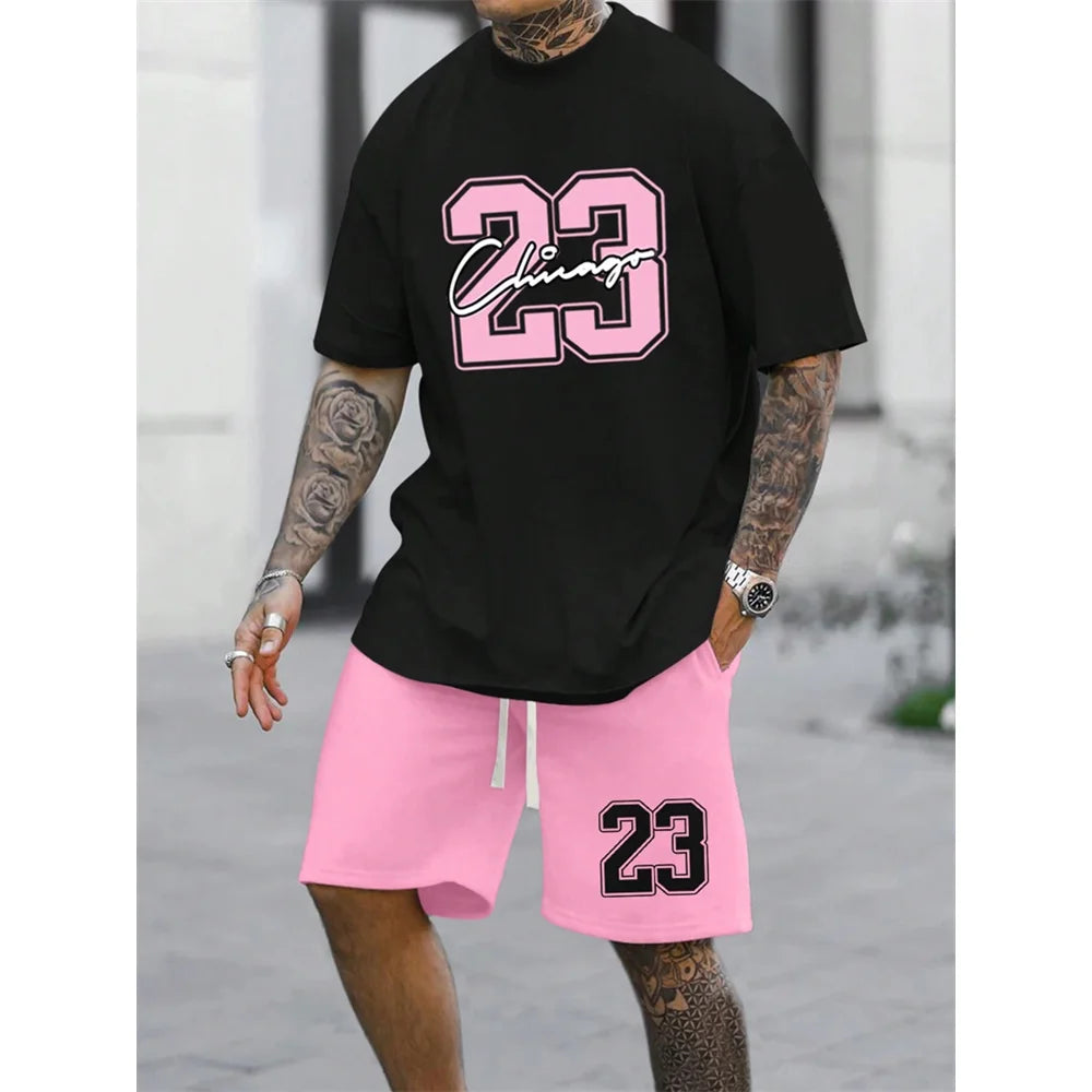 Men's Best-Selling NO.23 Printed Shorts Sports Suit Plus Size Short Sleeved Summer T-shirt+Shorts Sports Streetwear Top