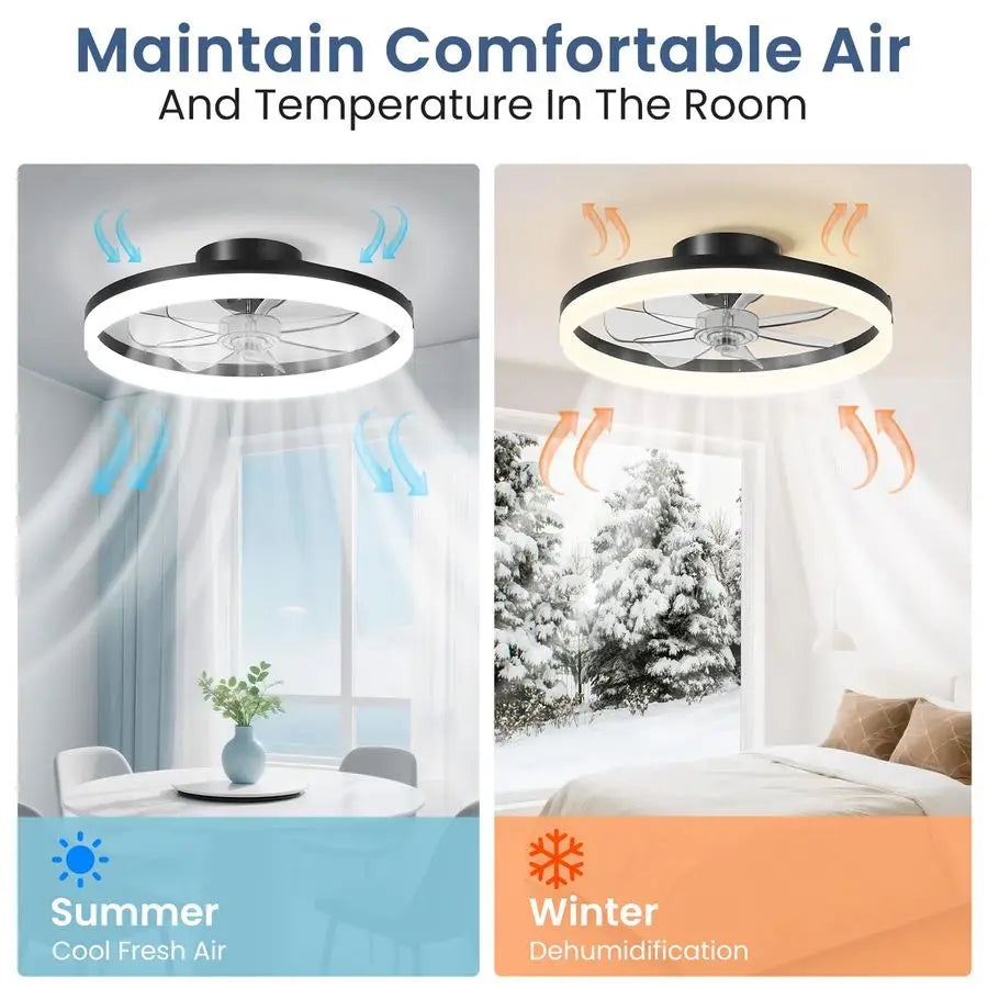 Ceiling Fan with Light, 20 Modern Low Profile Foldable Ceiling Fans with 6 Wind Speeds, Dimmable Smart Ceiling Fan Light with Re