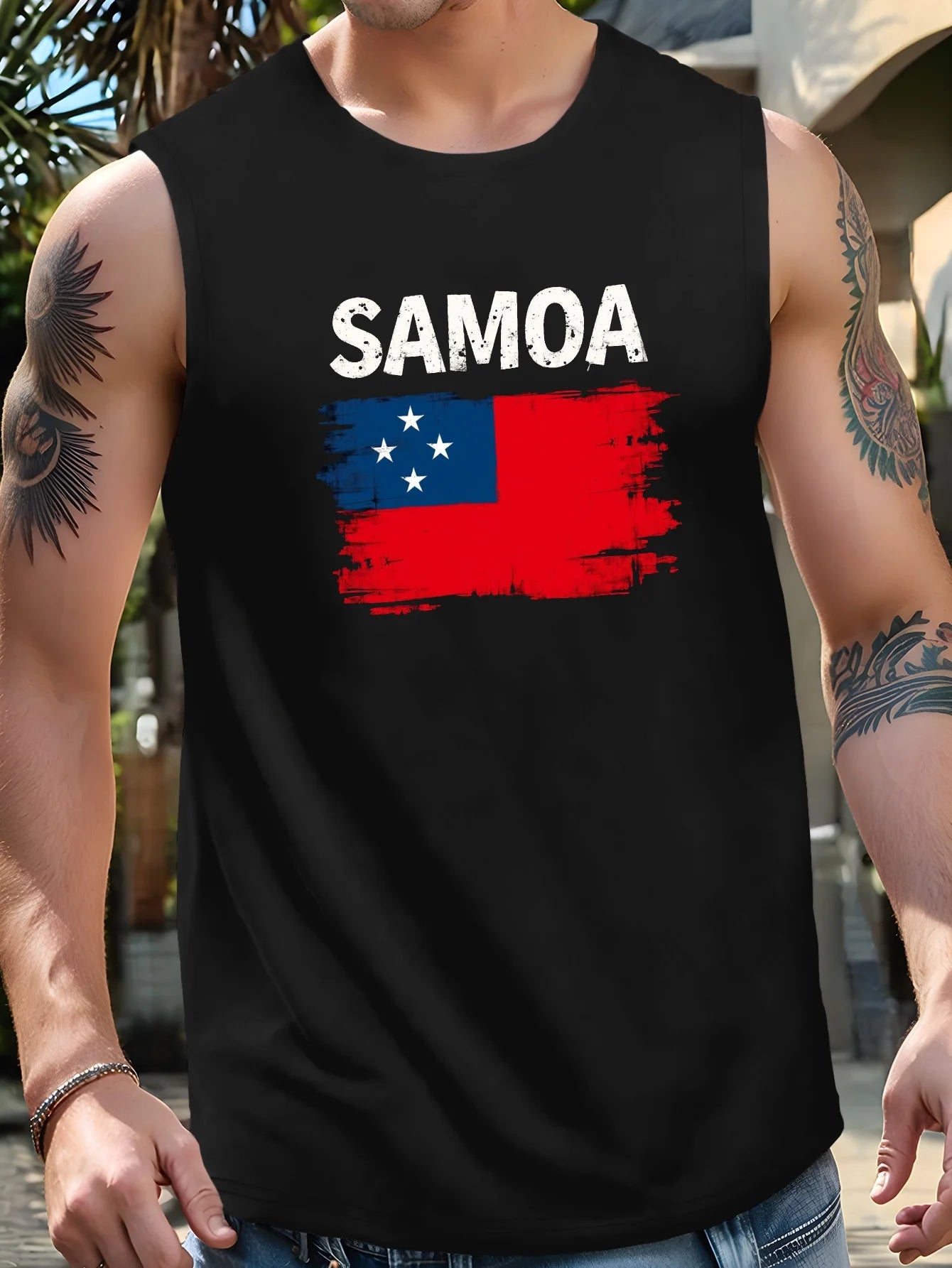 Men's Samoa Flag Weathered Font T-shirt - Featuring elements of the Samoa flag combined with a retro font design