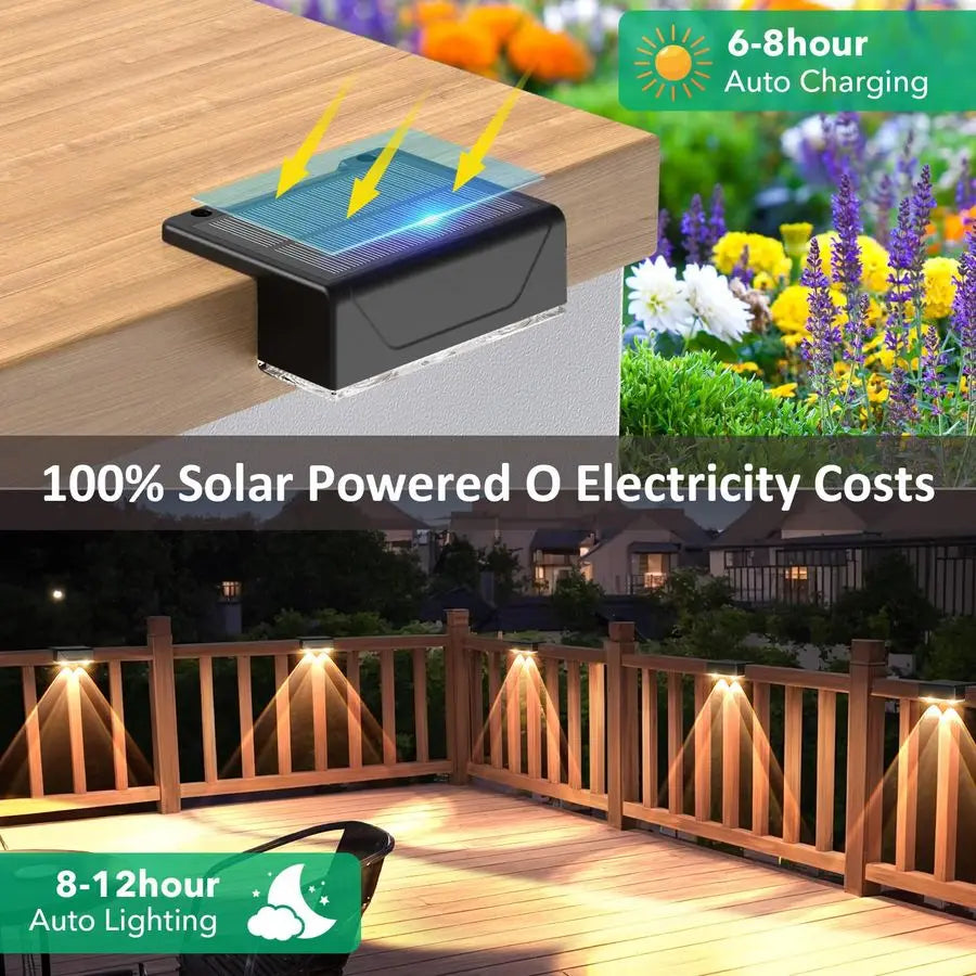 Fence Lights Outdoor 3 Color Modes3000K 4000K 6000K, IP55 Waterproof Solar Lights, Fence Light Solar Powered for Outside, Backya