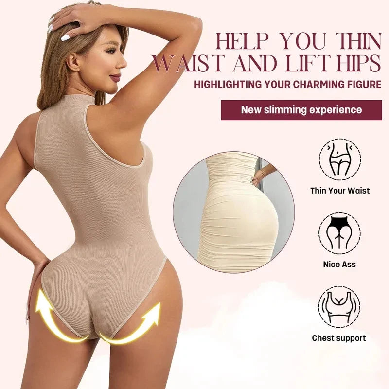 High  Elastic Bodysuits Sexy Sleeveless Crew Neck Shapewear Thong For Womens Waist Trainer Tanks Tops Tummy Control Body Shaper