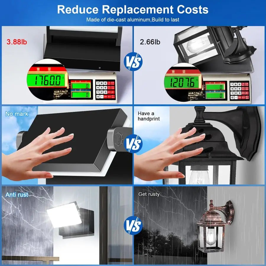 LED Flood Lights Outdoor 60W Rotatable 360 Adjustable Head Switch Control Exterior Lighting Fixture Wall Pack Commercial Securit