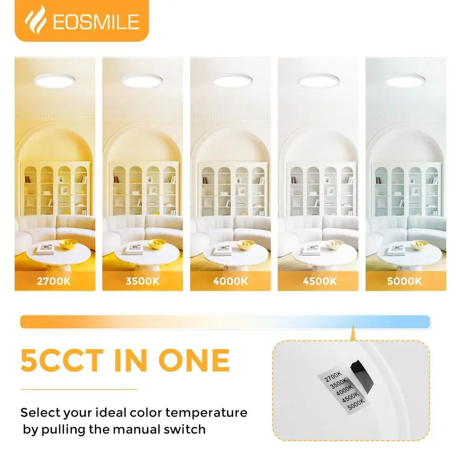 15.8 Inch LED Flush Mount Ceiling Light, 35W, 3850LM, 2700K5000K 5Color Selectable amp Dimmable, White Thin Flat Surface Mount L